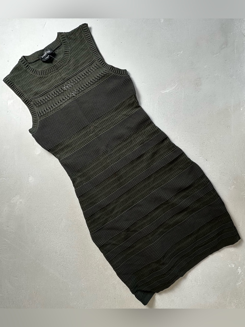 Authentic bebe Sleeveless Ribbed Bodycon Dress in Olive